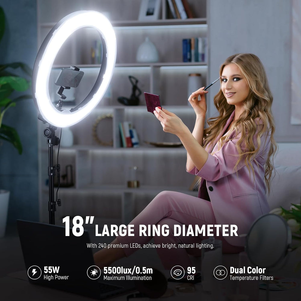NEEWER 55W 18"/45cm Ring Light Kit [New Version], with Tripod Stand, RL-18
