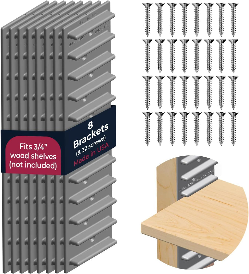 Made in USA EZStudRack Adjustable Shelf Brackets, 8-Pack (4 Pairs) – Easy-to-...