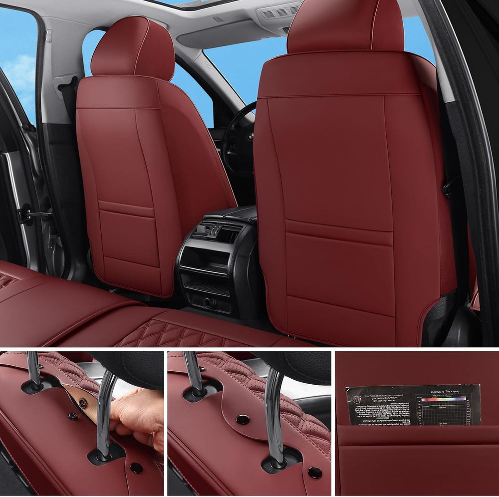 Wine Red Car Seat Covers Full Set,5 Seat Leather Seat Covers for Cars