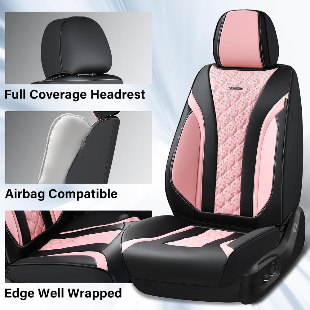 Coverado Car Seat Covers, Black Pink Leather Seat Covers Full Set, Perforated...