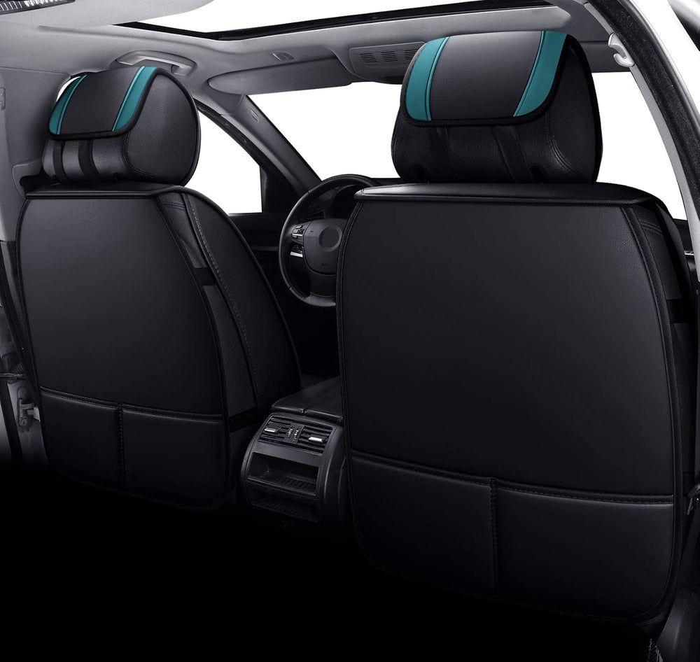 5 Car Seat Covers Full Set Waterproof Leather, Black-Green