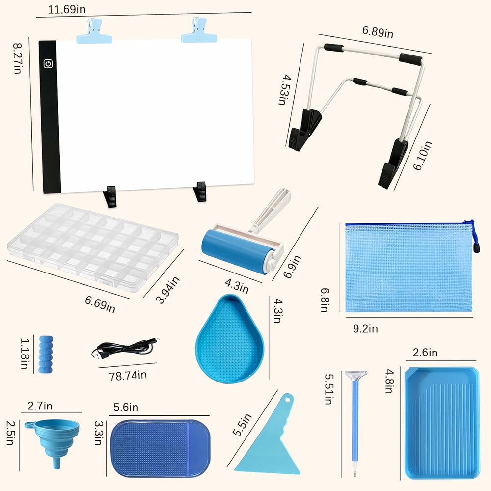 FANGZH A4 Light Pad Diamond Painting Accessories Kit: 179 Pieces, Blue
