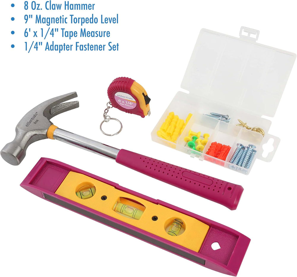 Pink Tool Set 32 Piece, Mini Tool Kit, Home Repair Tool Set with Hammer, Plie...