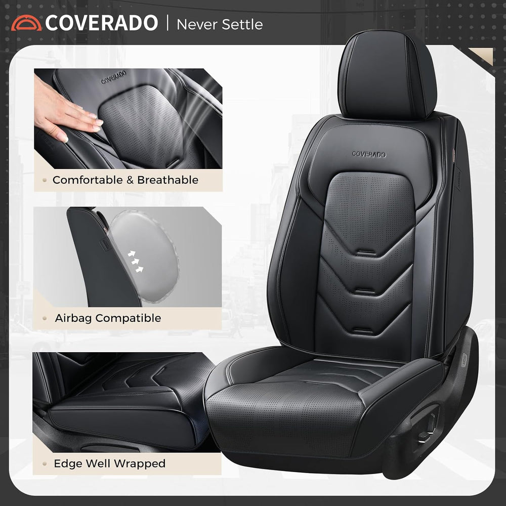 Coverado Front Seat Cover, 2 PCS Black Seat Cover for Cars, Leather Car Seat ...