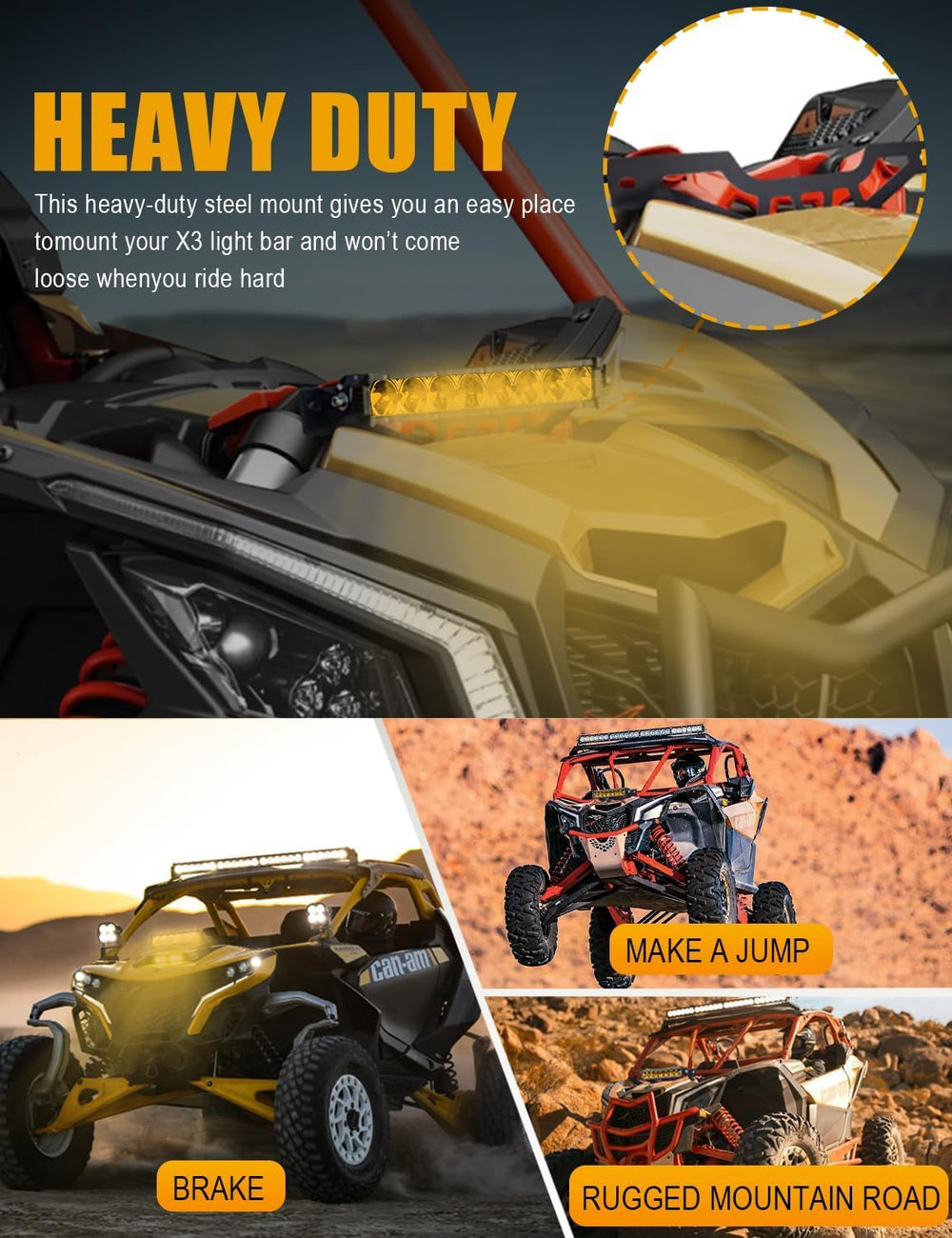Chelhead 40W Yellow LED Light Bar for Can-Am Maverick X3, Shock Tower Mount