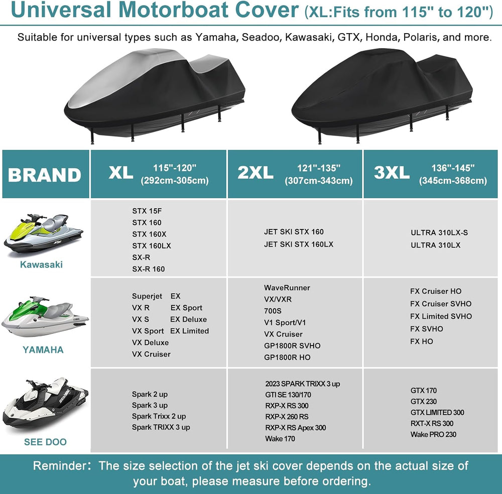 Jet Ski Cover 420D Waterproof for Yamaha Seadoo, 115"-120" PWC Cove...