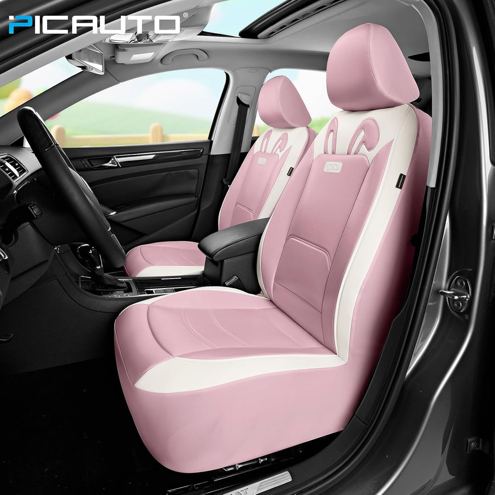 PIC AUTO Car Seat Covers, Cute Rabbit Premium Pink Leather Seat Covers, Unive...