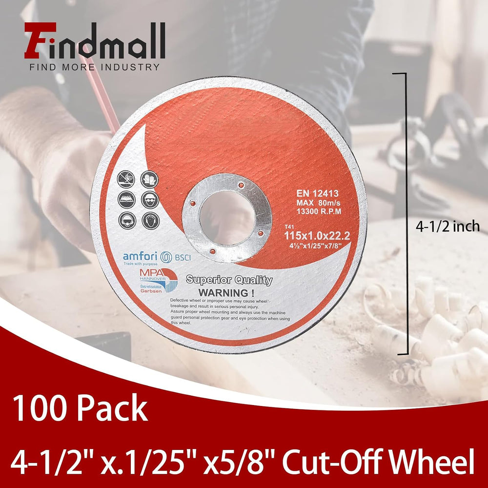 Cut Off Wheels 100 Pack 4-1/2 x 1/25 x 7/8 Inch Metal and Stainless Steel Cut...