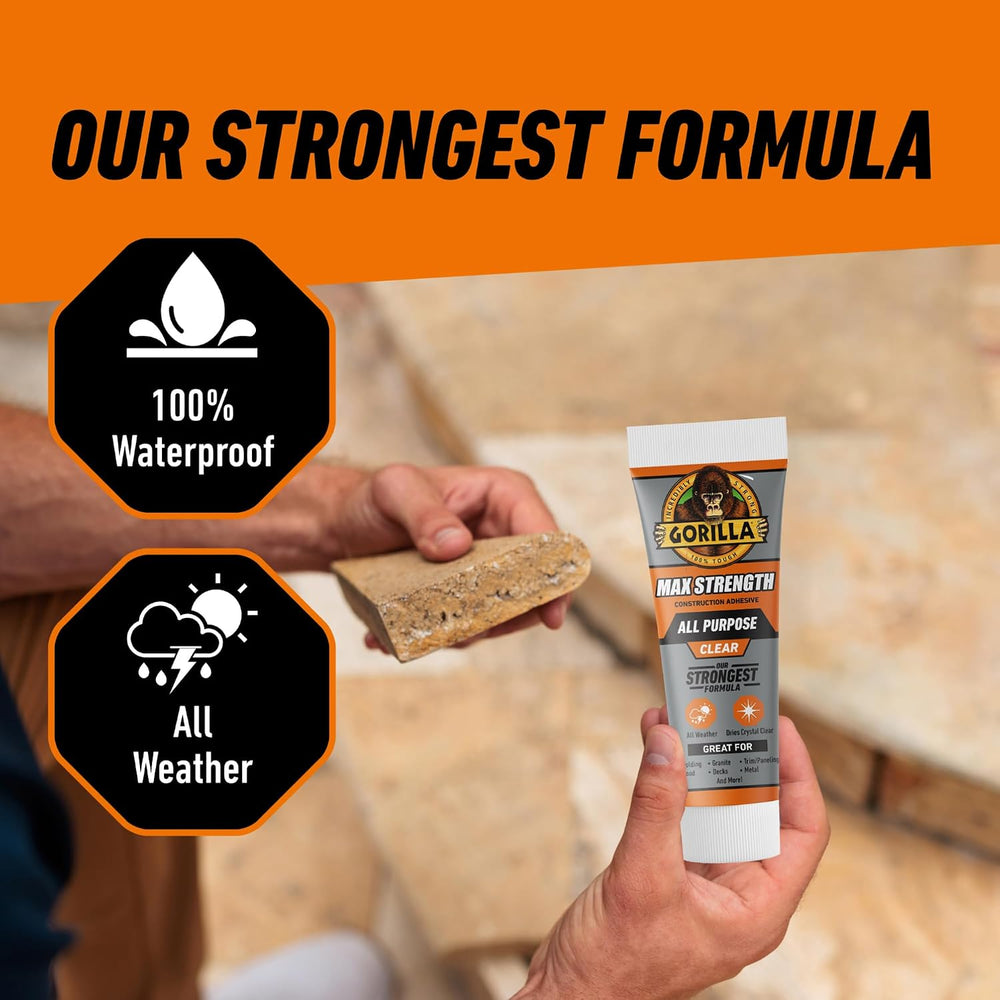 Gorilla Max Strength Construction Adhesive, Clear, Tube, 7oz (Pack of 6)