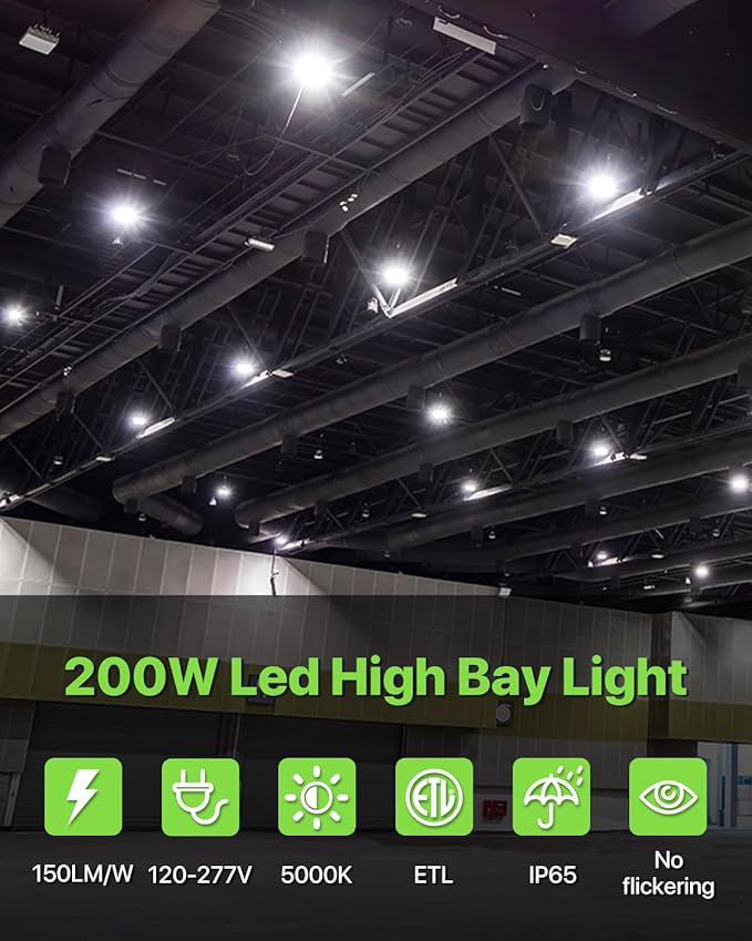 200W UFO LED High Bay Light 6-Pack 150LM/W 30, 000LM Output Led Shop Lights