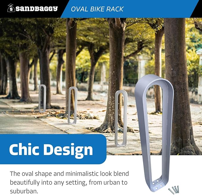 Sandbaggy Modern Commercial Bike Rack | 6.5” x 3” x 35” Oval Design | In-Ground