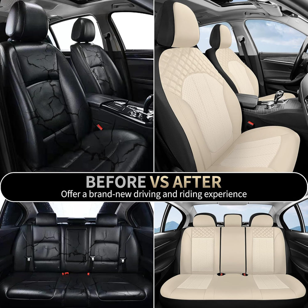 Front Seat Covers Leather & Mesh Automotive Seat Protectors 2 Pack Breath...