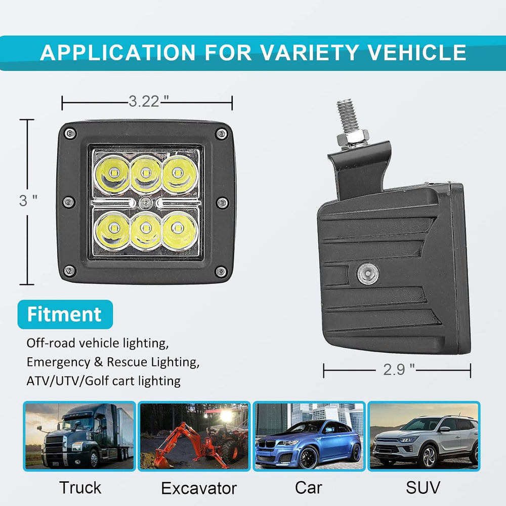 Dasen LED Light w/Wiring Mount Bracket kit Rear Roll Cage Spotlight 3 Inch 24...