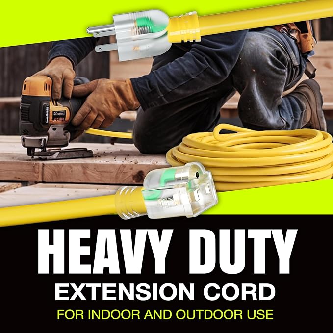 200ft Outdoor/Indoor Extension Cord 14/3 Gauge Heavy Duty 3 Prong SJTW