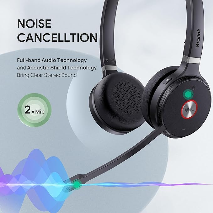 Yealink WH62 Dual Teams DECT Wireless Headset 525 ft Range, Work Headphones