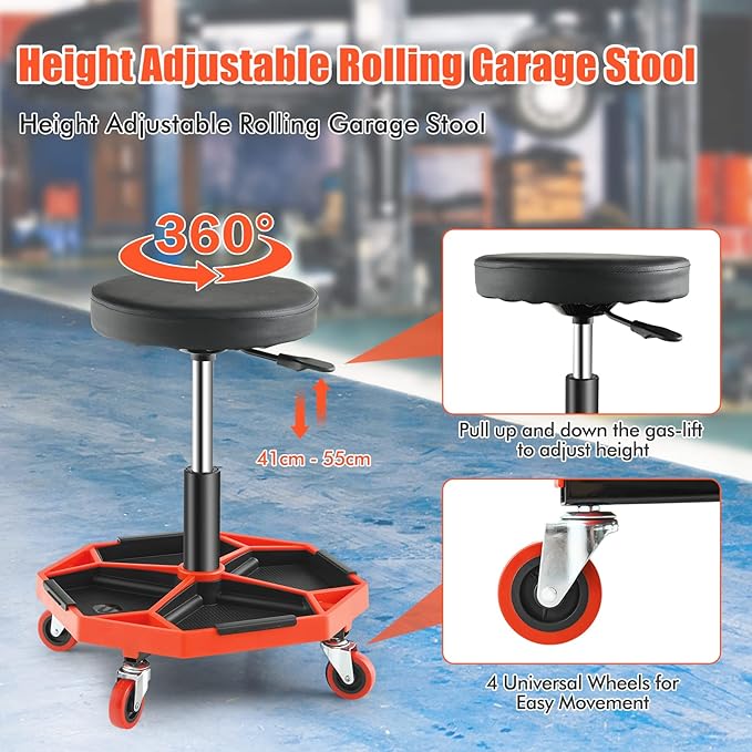 Adjustable Mechanic Rolling Stool, Pneumatic Rolling Stool