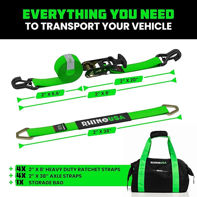 Rhino USA Car Tie Down Straps for Trailers (4-Pack)