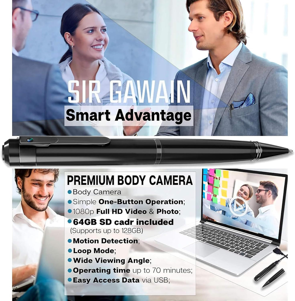 SIRGAWAIN Body-Mounted Video-Only Camera, Full HD 1080p Video & Photos, N...