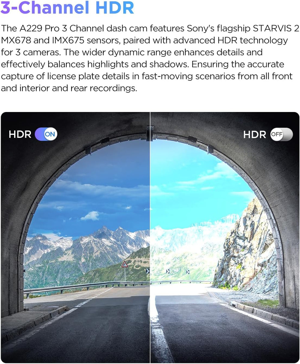 VIOFO A229 Pro 4K 3CH Dash Cam HDR for Front & Rear & Inside with STA...