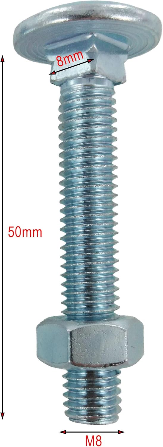 Merriway BH04829 Bulk Hardware Carriage Bolts with Nuts, M8 x 50mm (5/16 inch...