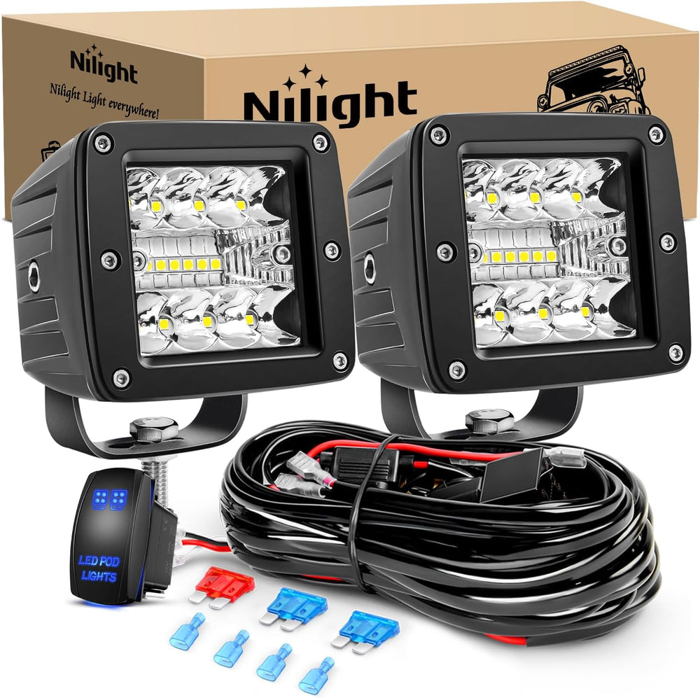 Nilight 2Pcs 3Inch 42W LED Cubes Upgraded Spot Flood Combo Square Driving Fog...