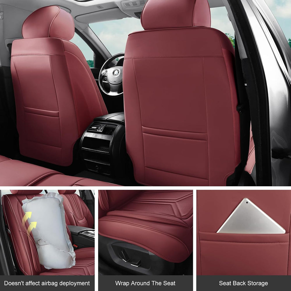 Car Seat Covers Full Set Burgundy, Leather seat covers, Universal Fit