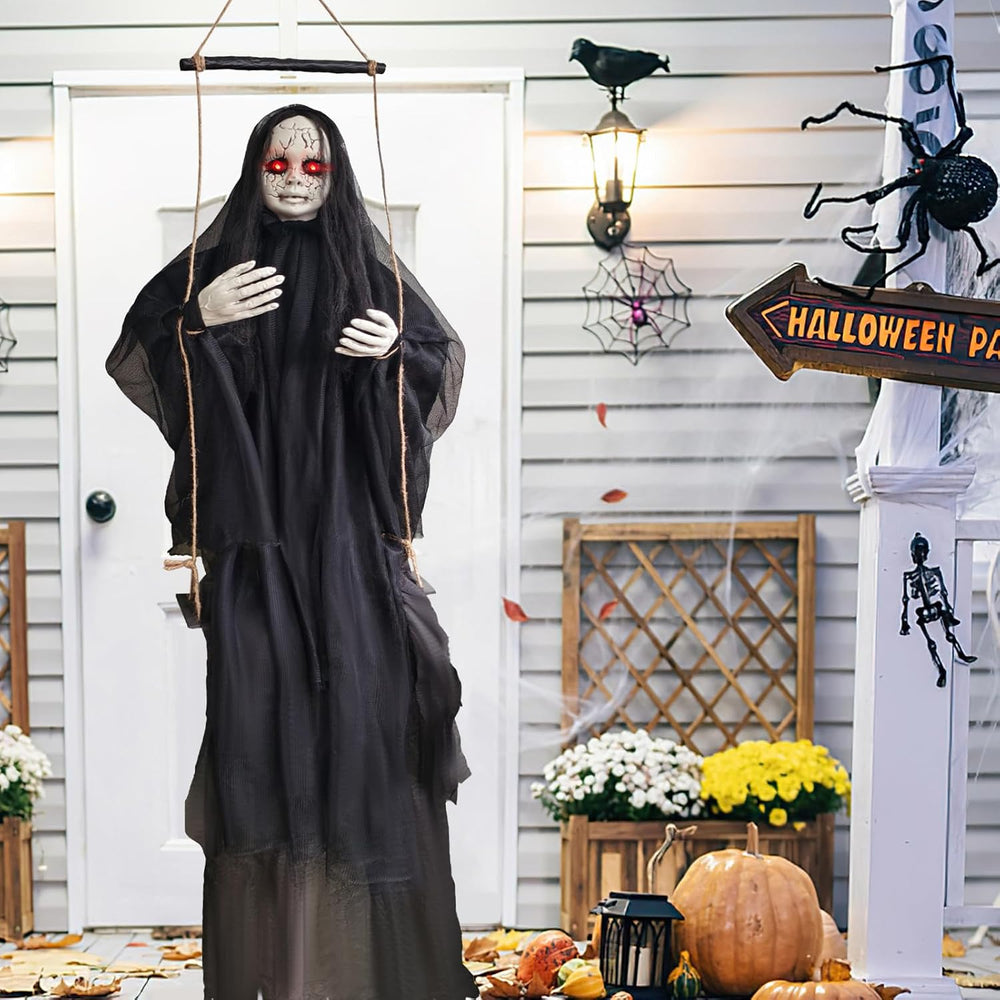 4.9 Ft Halloween Hanging Swinging Ghost Girl Decoration, Sound or Touch Will ...