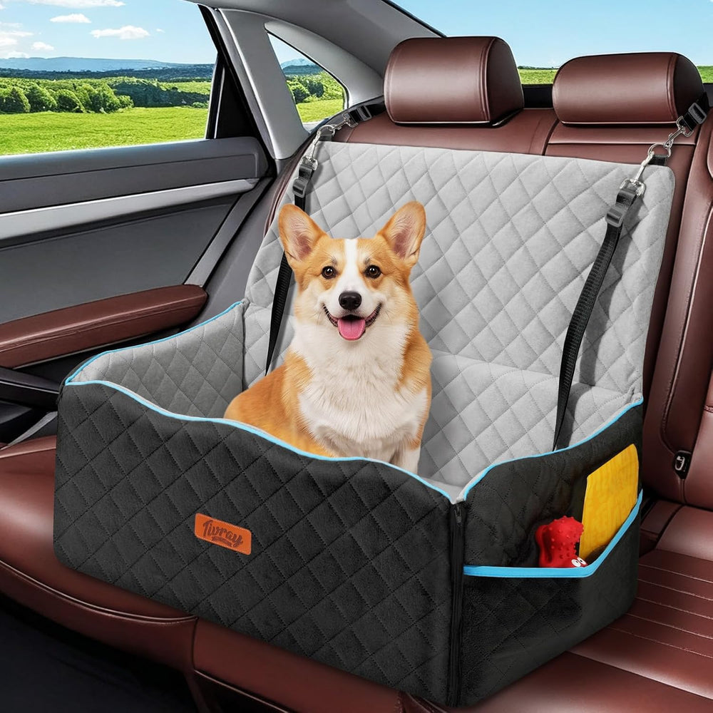 Dog Car Seat for Medium Dogs Up to 60 lb, Thick Cushion, Black+Grey