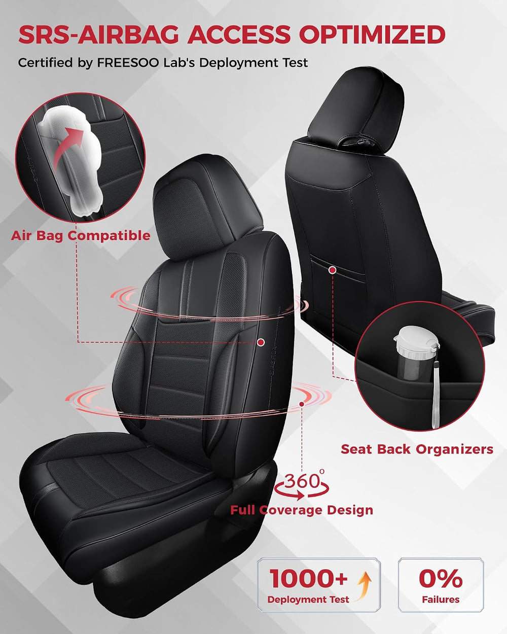 FREESOO Seat Covers Full Set for Cars Trucks SUV, Black
