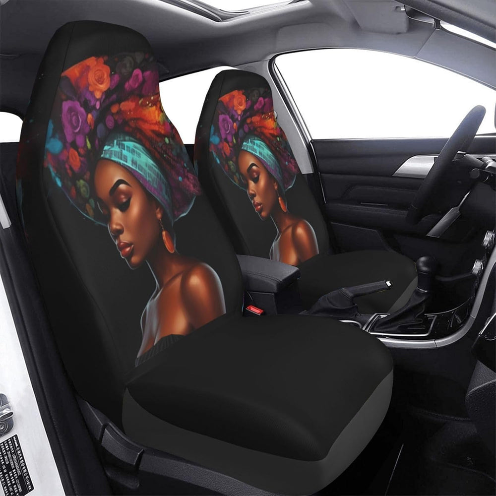 Delerain Car Seat Covers Set 2Pcs, Black African Women Glitter Universal Fron...