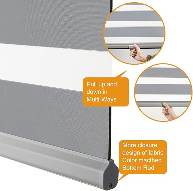 Persilux Cordless Zebra Blinds for Indoor Windows, Free-Stop Zebra Blinds