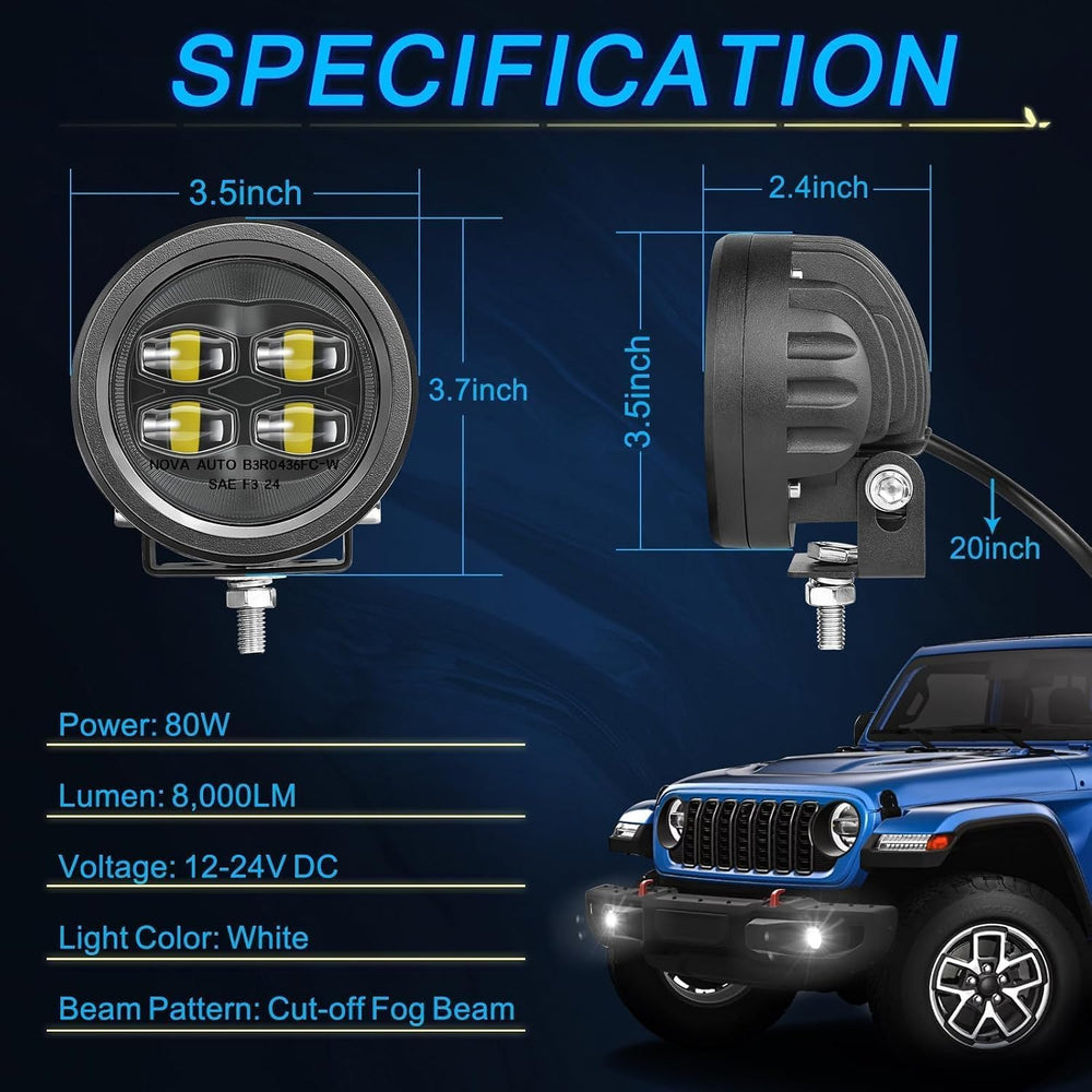 SAE LED Fog Lights, ACEC SHOP 2PCS 80W 3.5 Inch Round LED Pods DOT Approved S...