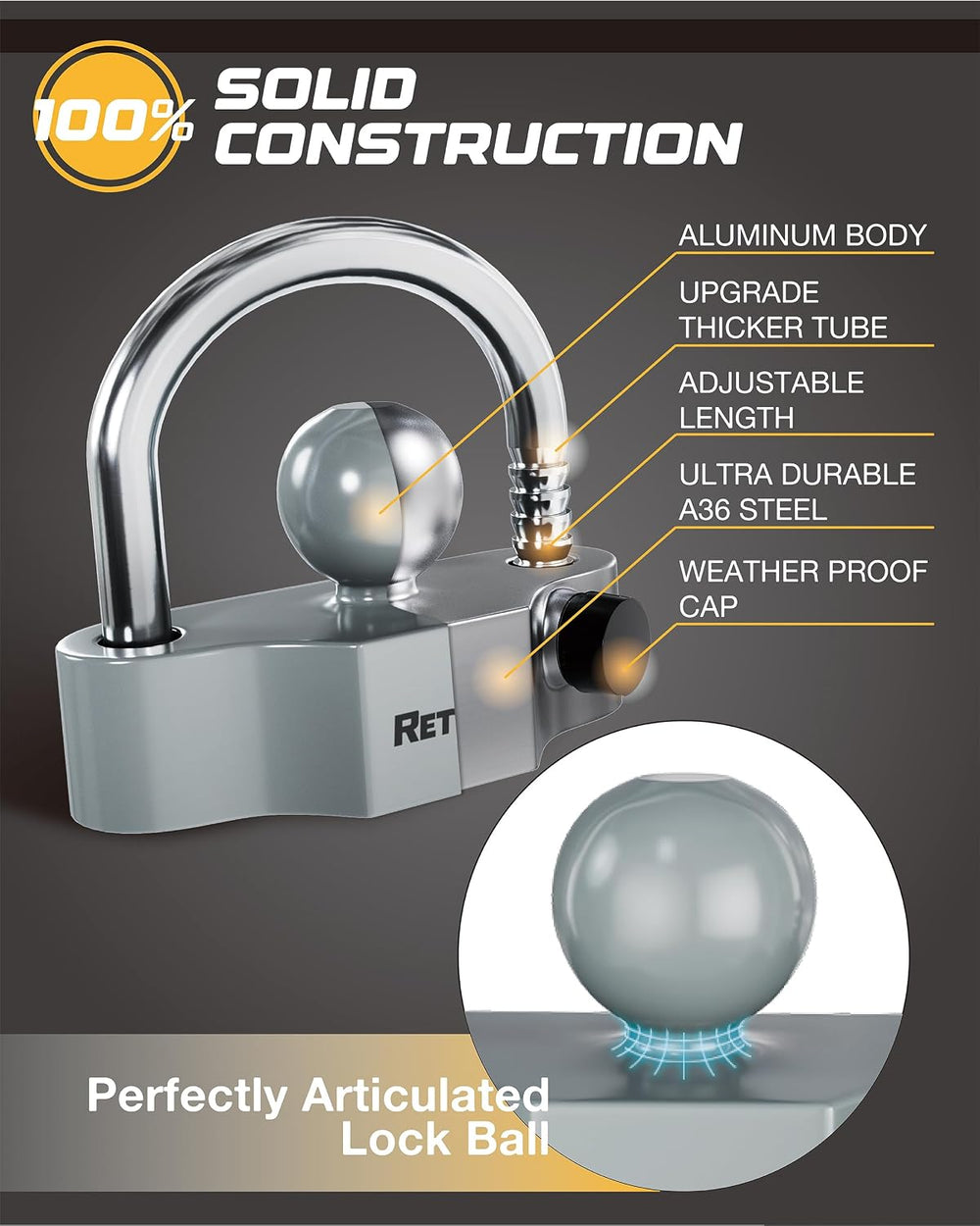 RETRUE Heavy-Duty Universal Coupler Lock Trailer Locks Ball Hitch Trailer Hit...