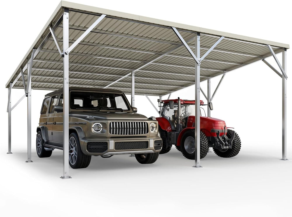 Quictent 20x20 FT Heavy Duty 2-Car Metal Carport, Unique Single-Slope Roof Re...