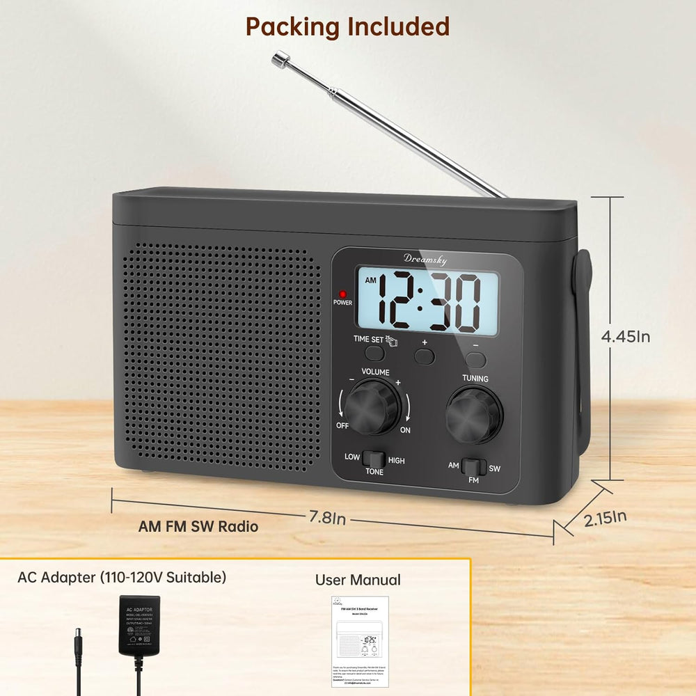 DreamSky AM FM Radio Portable Shortwave Radio Battery Powered/Plug in Wall
