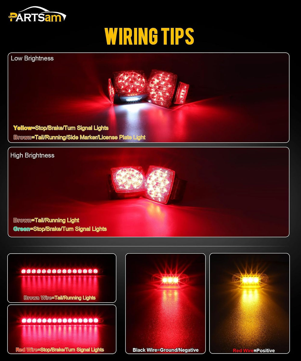 Partsam Submersible LED Trailer Tail Light Kit, Square Trailer Lights+Light B...