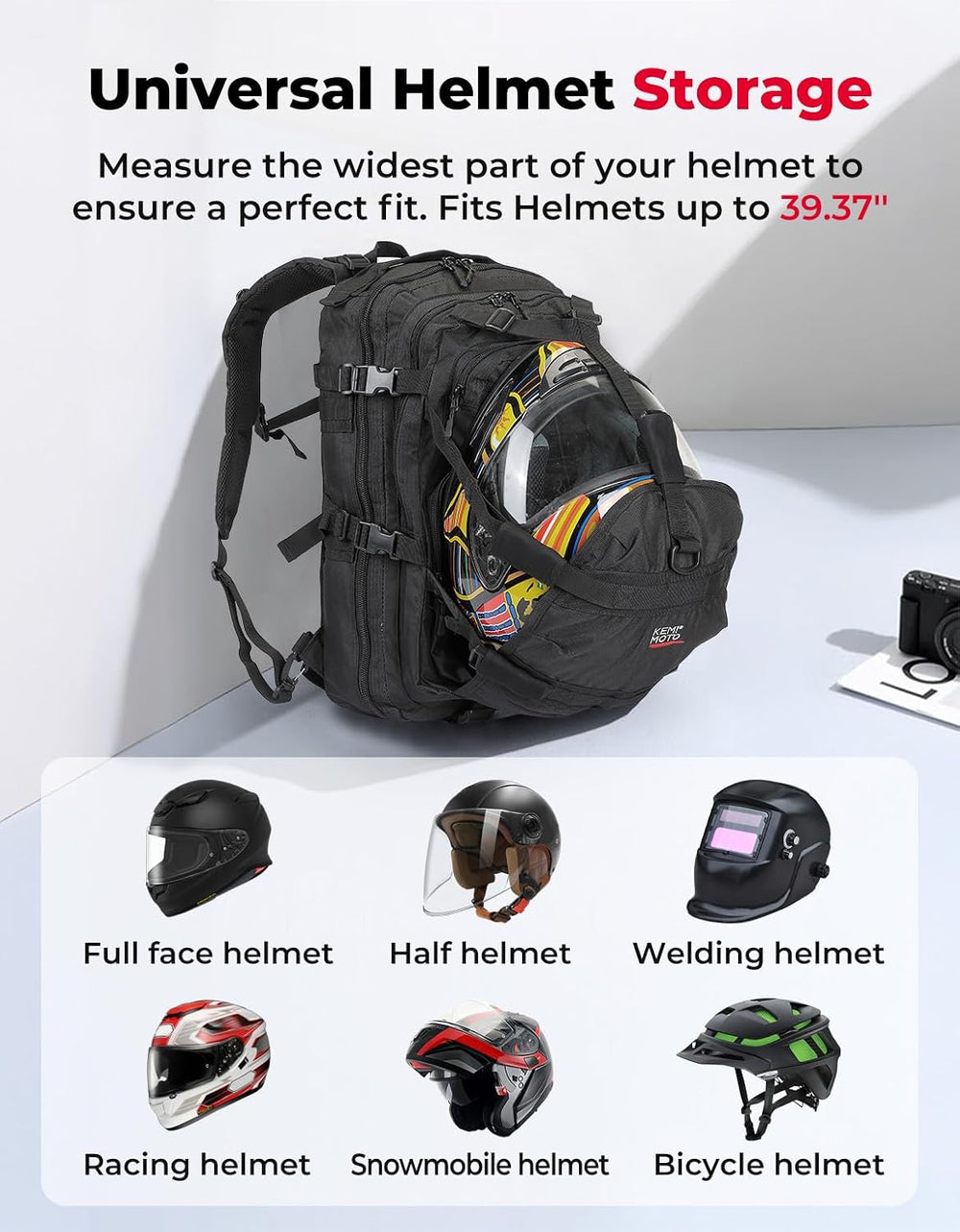 KEMIMOTO Motorcycle Helmet Backpack, 37L Large Capacity Helmet Bag with USB C...