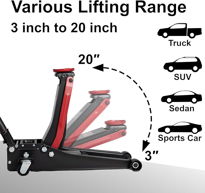 3-Ton Low Profile Hydraulic Heavy-Duty Steel Floor Jack