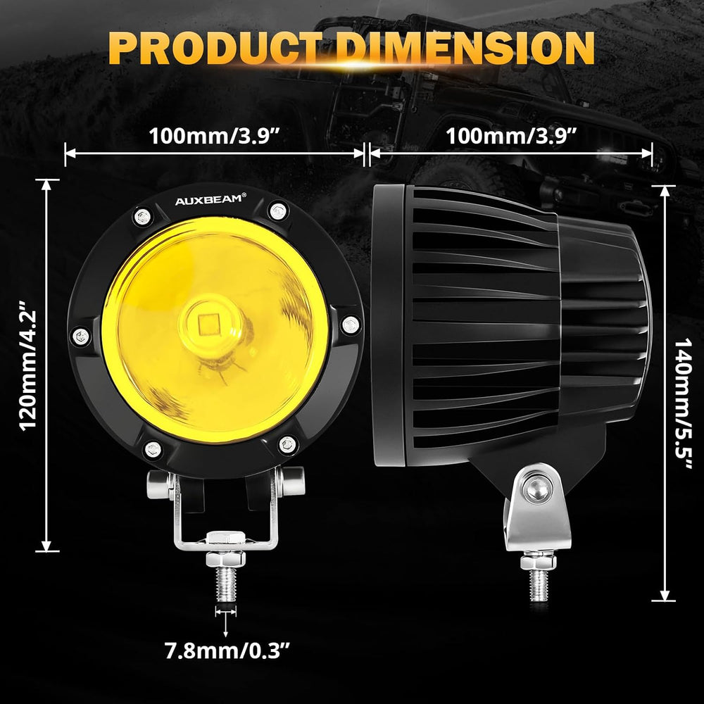 Auxbeam C4 Series 4In 72W LED Light Pod, Amber Round Spot Offroad Fog Light