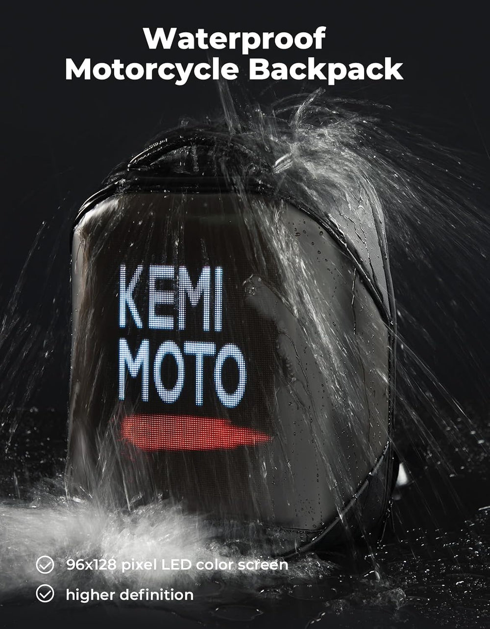 KEMIMOTO Motorcycle Backpack with 96 x 128px LED Display Screen