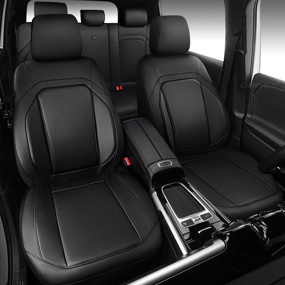 CAR PASS Luxury Nappa Leather Car Seat Covers Full Set Memory Foam, Black