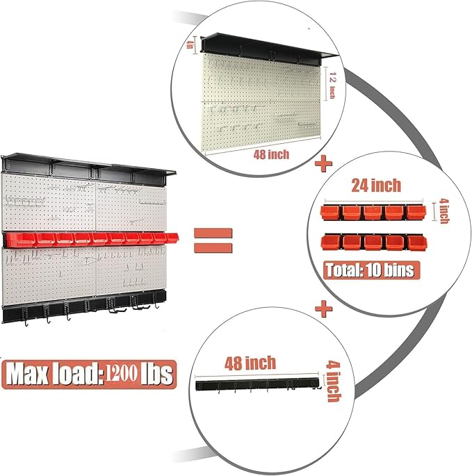 Ultrawall Pegboard Wall Organizer, 48X 36 inch Garage Storage Pegboard