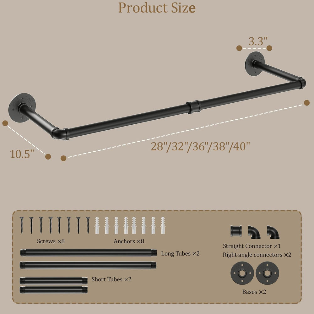Wall Mounted Clothes Rack 2 Pack, Industrial Pipe Clothing Rack 28 Inch Black...