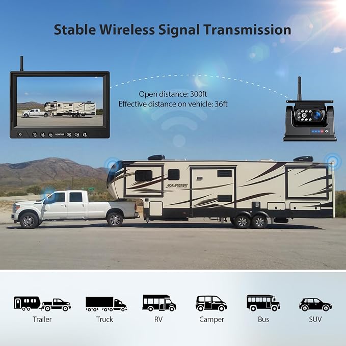 4 Magnetic Solar Wireless Backup Camera HD1080P 9" Loop Recording Monitor