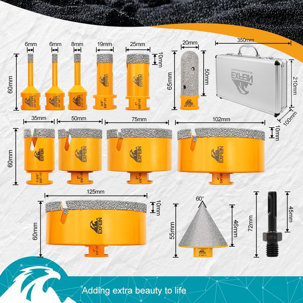 Tile Hole Saw Kit 15pcs - Diamond Core Drill Bits(1/4"-5") + 2pcs 4...
