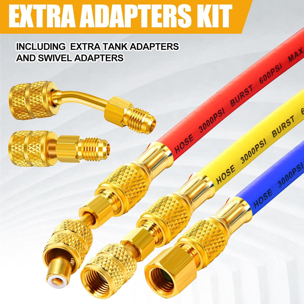 10 Pcs AC Manifold Gauge Hose with R410a Mini Split Adapter Tank Adapter Refr...
