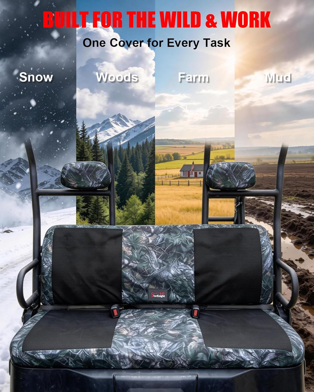 StarknightMT Camo Seat Covers Compatible with 2002-2008 Polaris Ranger 500 70...
