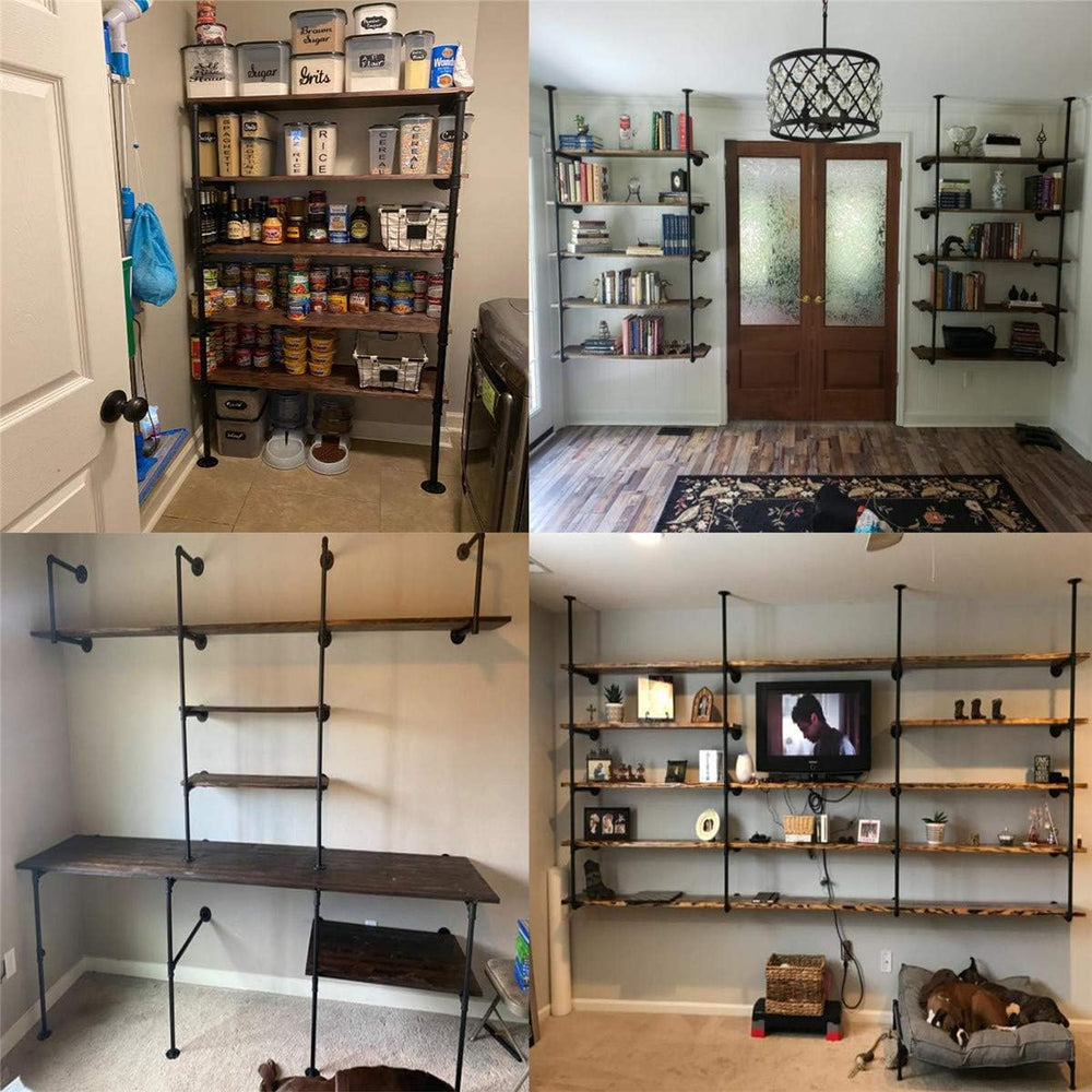 Industrial Wall Mount Iron Pipe Shelf Bracket,Vintage Retro Black DIY Open Bo...