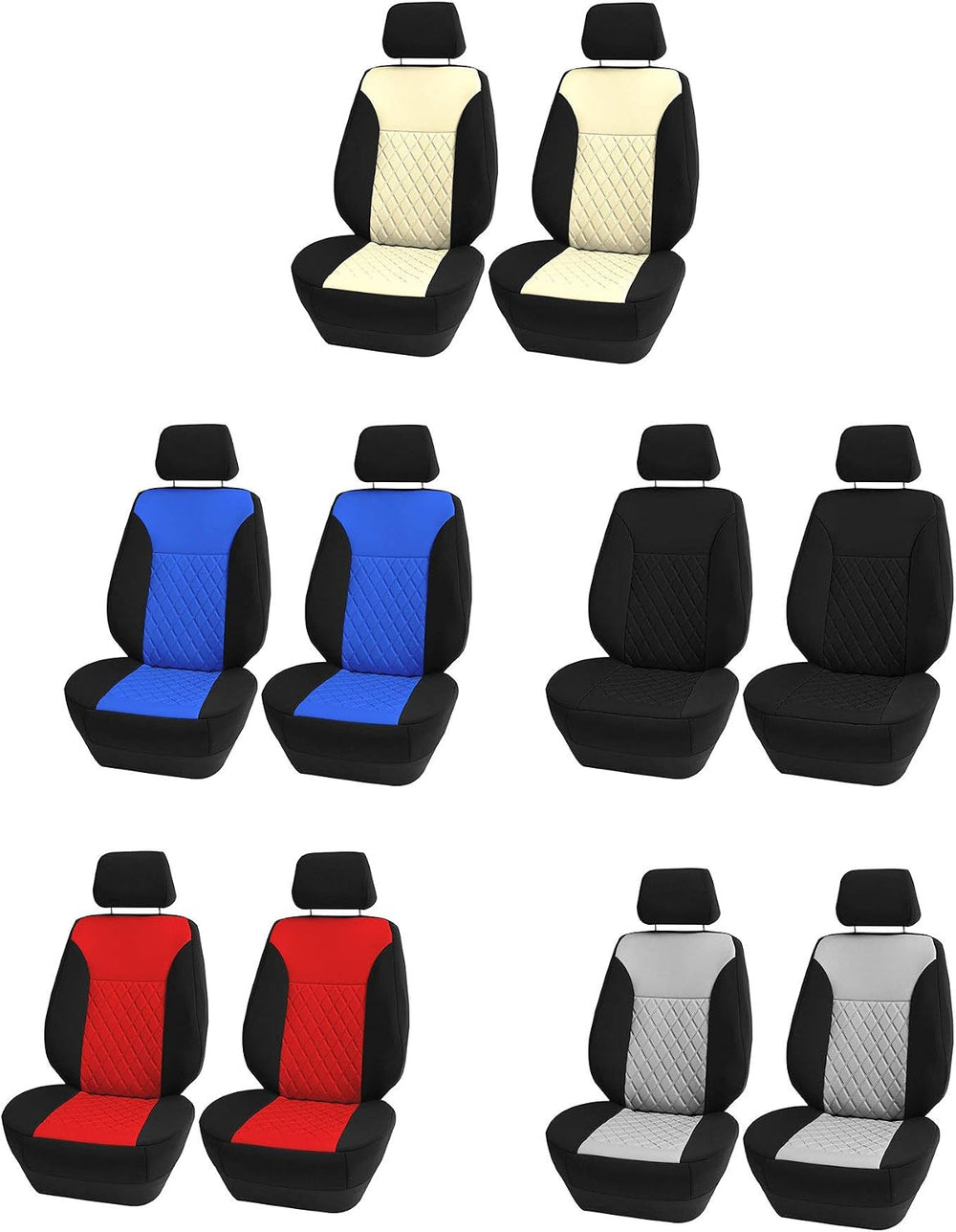 FH Group Front Set Neoprene Car Seat Cover for Low Back Seats with Removable ...