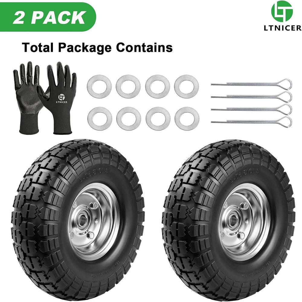 4.10/3.50-4 Tire Wheels Flat Free 10" Heavy Duty Solid Flat-Free Replace...